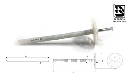 Metal pin dowel for fixing insulation